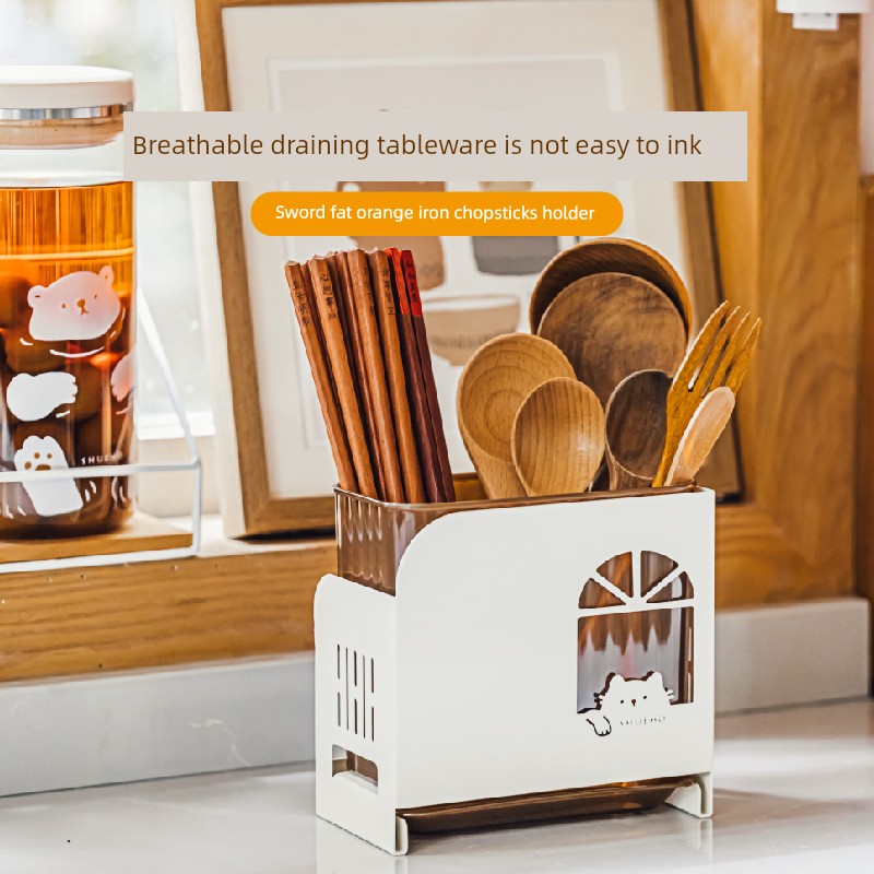 Tree Fat Orange Chopsticks Storage Box Wall-Mounted Chopstick Canister Spoon Chopstick Holder Drain Rack Chopsticks Cage For Home High-End New