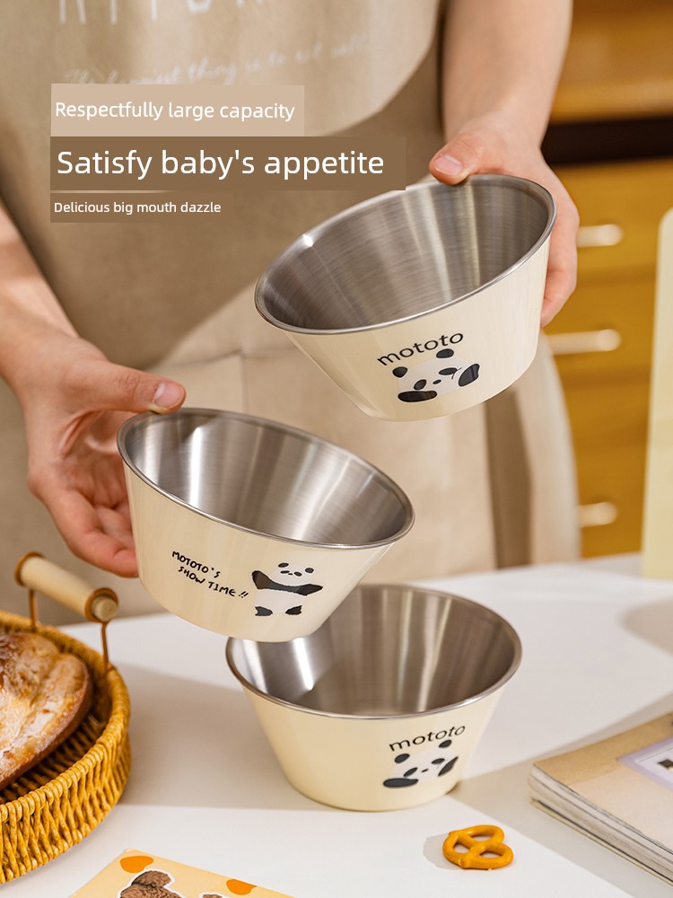 Modern Housewife Mototo Panda 304 Stainless Steel Children's Rice Bowl Tableware Baby Food Supplement Eating Dedicated Bowl