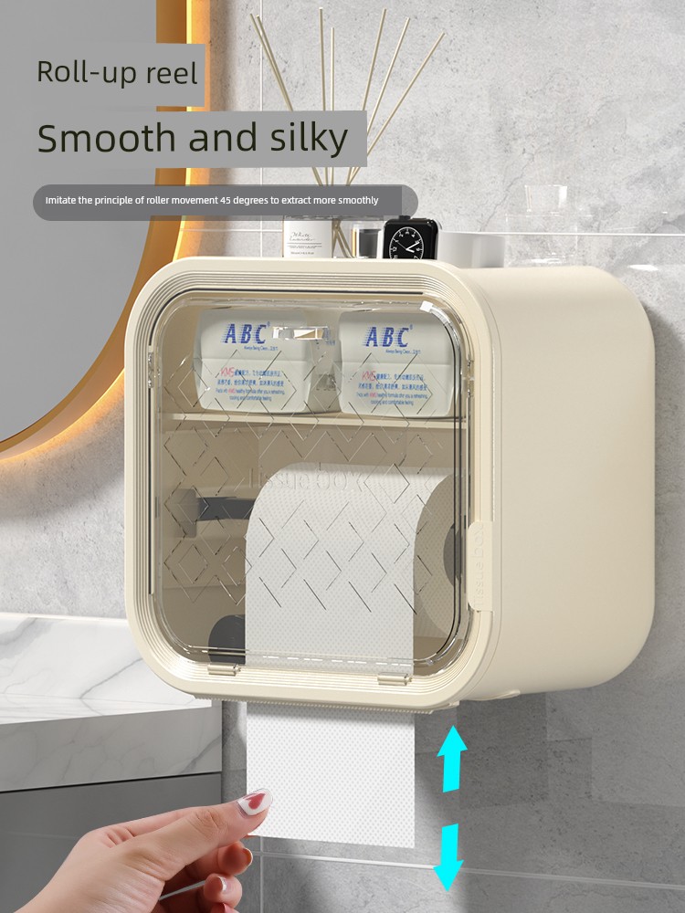 Toilet Toilet Paper Box Wall-Mounted Tissue Box Punch-Free Waterproof Toilet Paper Holder Toilet Paper Rolls Storage Rack
