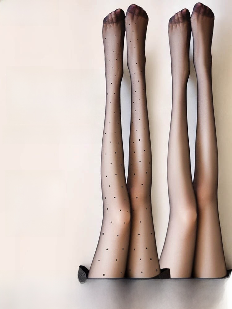 Polka Dot Black Silk Stockings Women's 0D Spring & Fall Ultra-Thin Anti-Snagging Sexy Black Superb Fleshcolor Pantynose Spring and Autumn Base Pantyhose