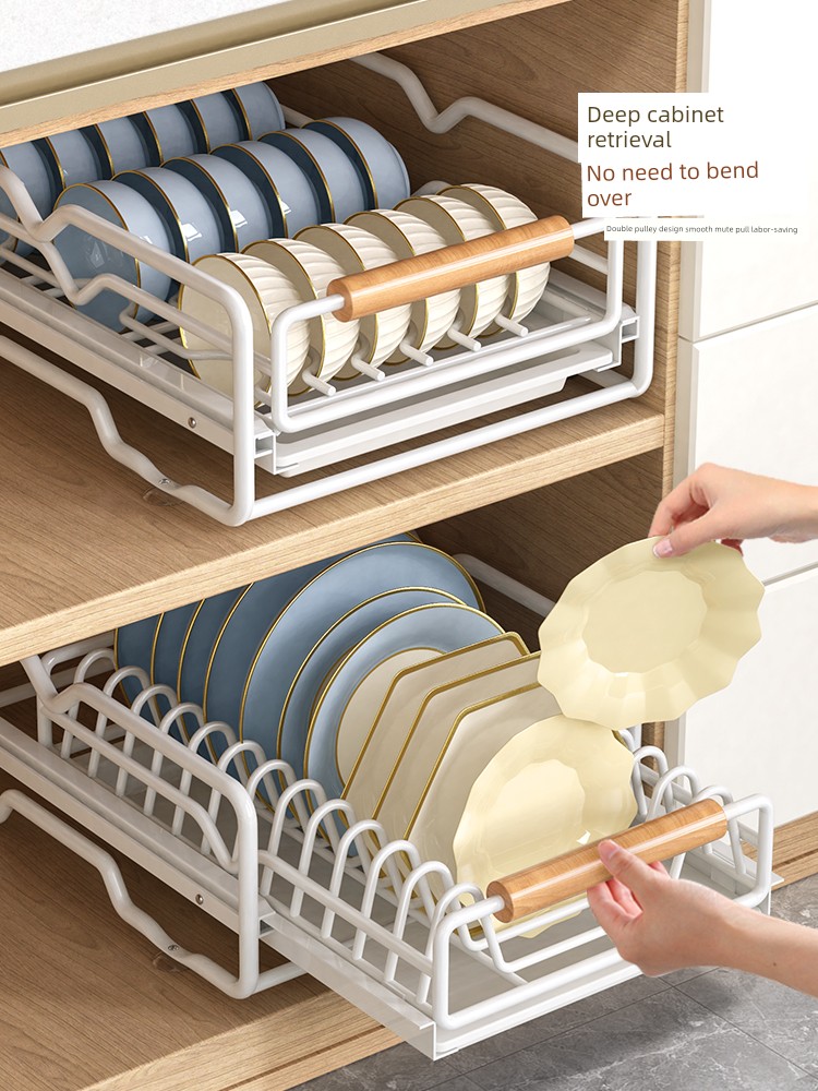 Kitchen Dish Storage Rack Cabinet Built-in Pull-out Bowl Drawer Style Rack Dish Basket Plate Drain Rack