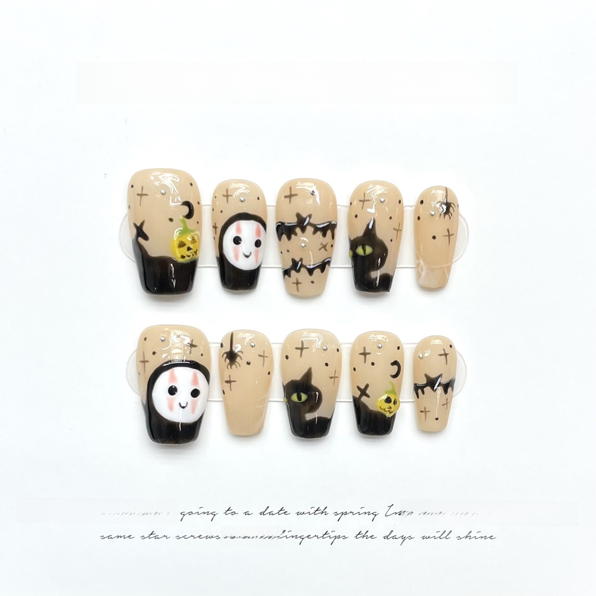 Christmas Funny No Face Man Pumpkin Hand-Painted Short Student Patch Finished Handmade Wear Nail Nail Stickers
