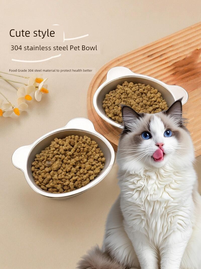 304 Stainless Steel Thickened Cat Food Bowl Dogs and Cats Basin Dog Food Bowl Single Bowl Pet Bowl Small Size Dogs Bowl Anti-Tumble Automatic Feeder for Dog