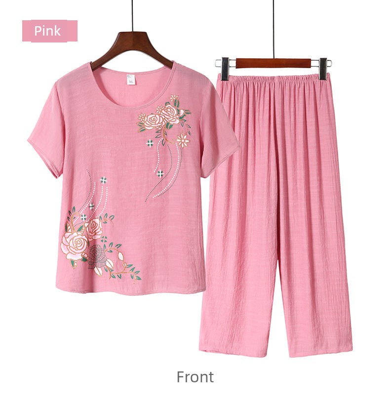 Cotton Linen Summer Pajamas for Moms & Elders