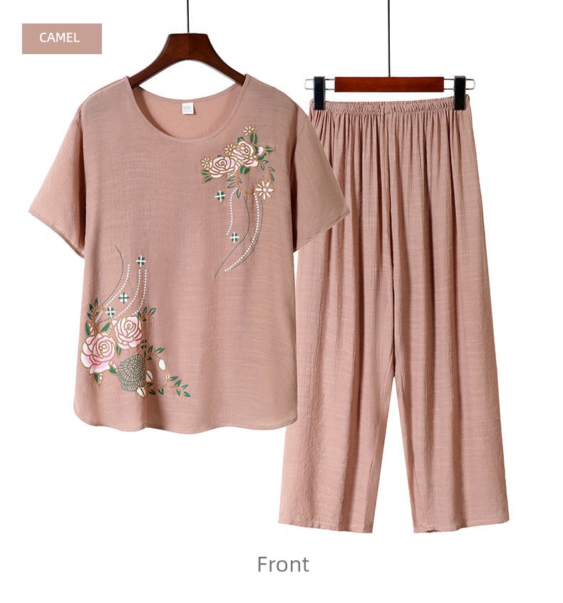 Cotton Linen Summer Pajamas for Moms & Elders