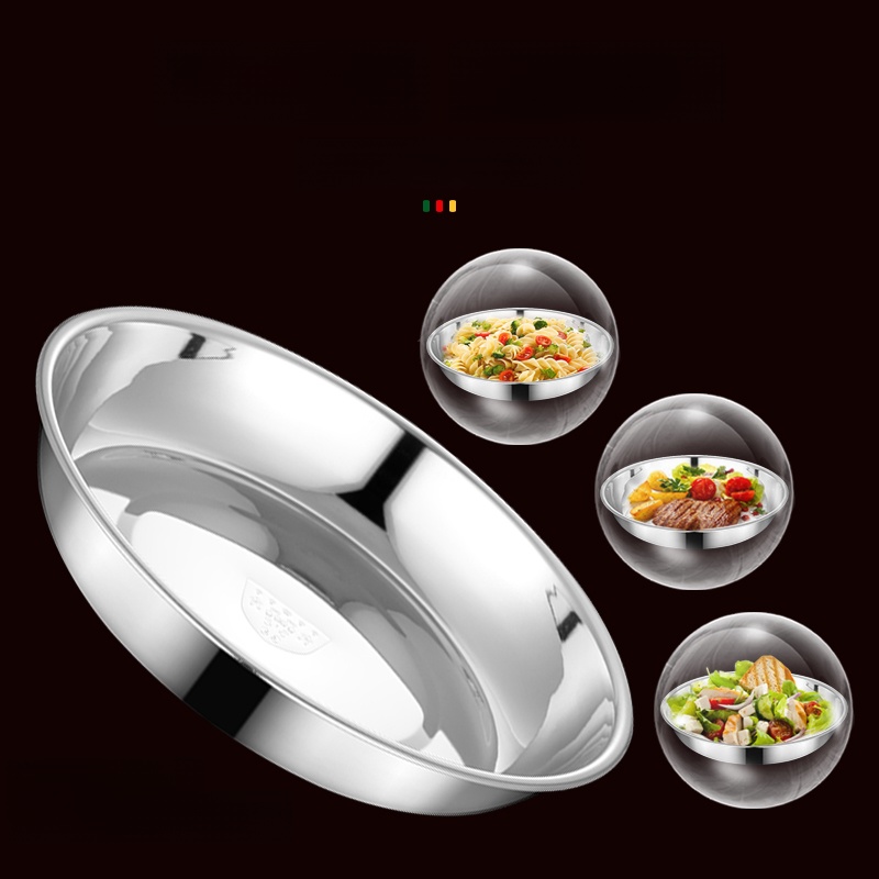 304 Stainless Steel round Plate Dinner Plate Dish Plate Set Fish Dish Deep 201 For Home round Food Grade Storage Plate Dish