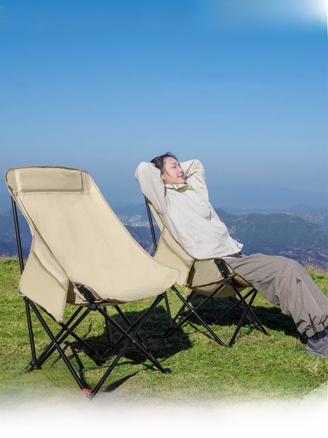 Folding Chair Outdoor High Backrest Moon Chair Camping Recliner Picnic Chair Beach Chair Stool Fishing Chair High Chair