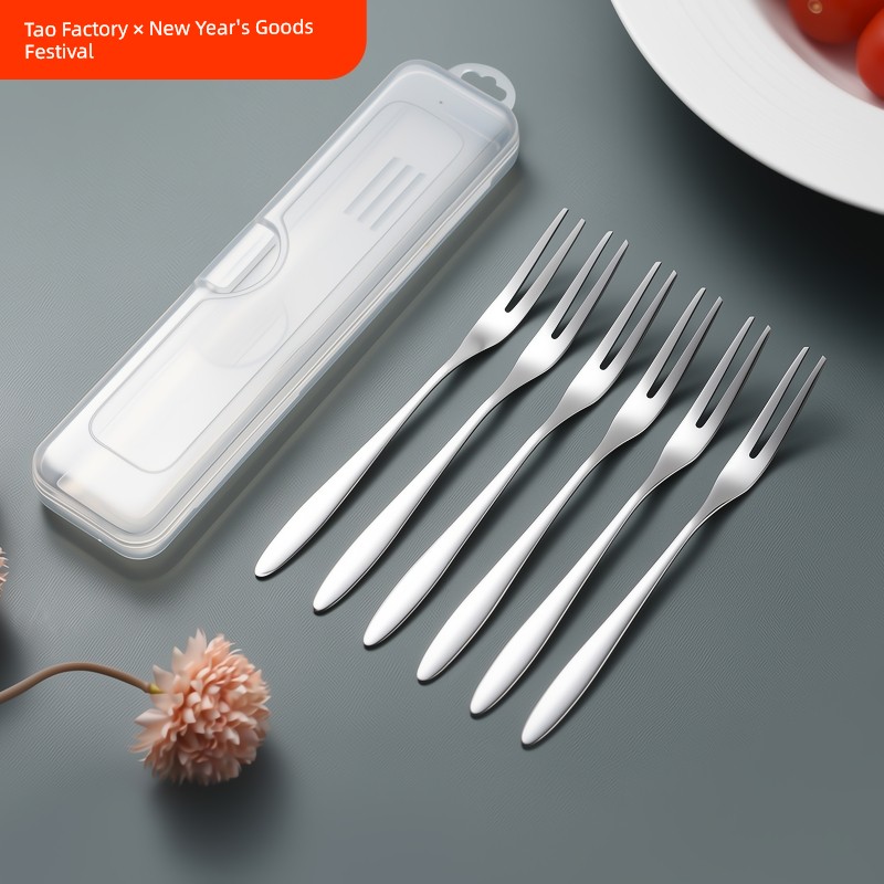 Send Storage Box 304 Stainless Steel Fruit Fork Tableware For Home Cute Cake Fork Fruit Fork Food Grade Accessible Luxury