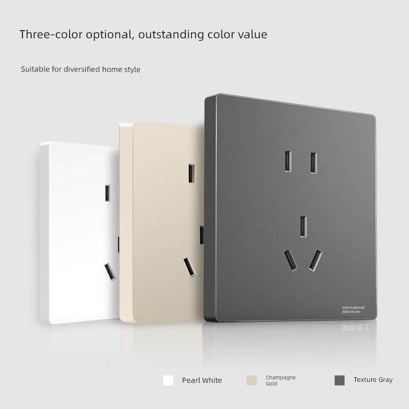 International Electrician Switch Socket Panel Porous 86 Type For Home Concealed Gray USB Wall Power Supply 5 One Open Five Holes