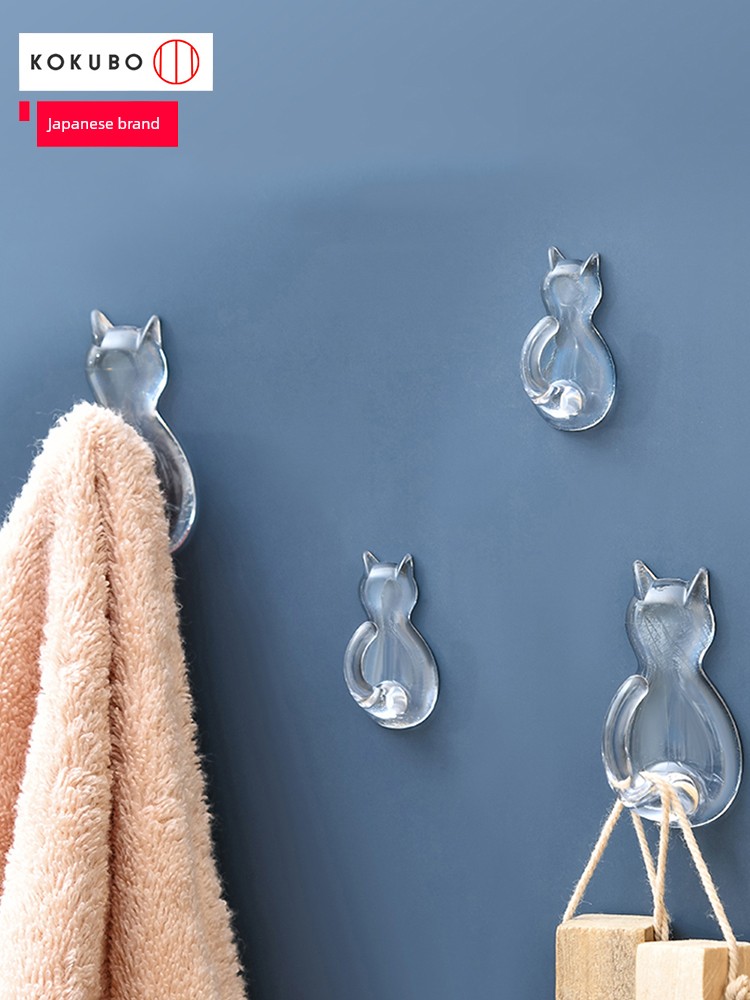 Japanese Kokubo Transparent Hook Punch-Free Bathroom Kitchen Wall Hook Cat Seamless Sucker Strong Sticky Hook