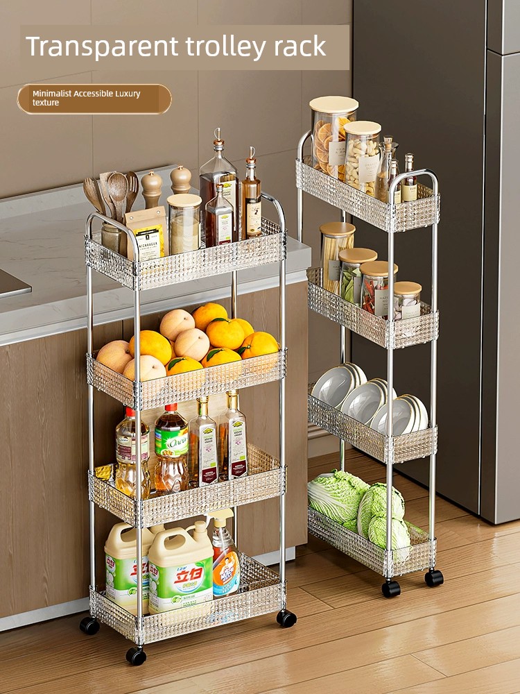 Kitchen Shelf Floor Multi-Tier Movable For Home Trolley Vegetable Basket Seasoning Storage Article Storage Shelf Bookshelf