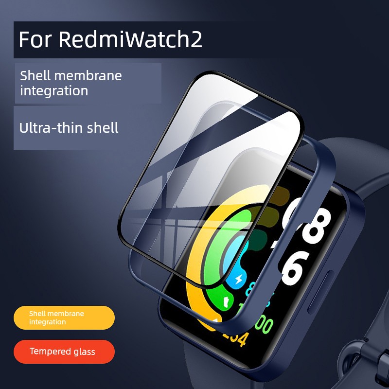 Applicable to Xiaomi Redmi Watch2 Protective Case Redmi2 Strap Smart Watch Phone Case Shell Membrane Integrated Second Generation PC Tempered Film All-Inclusive Case Detachable Case Charging Men and Women Replacement Accessories