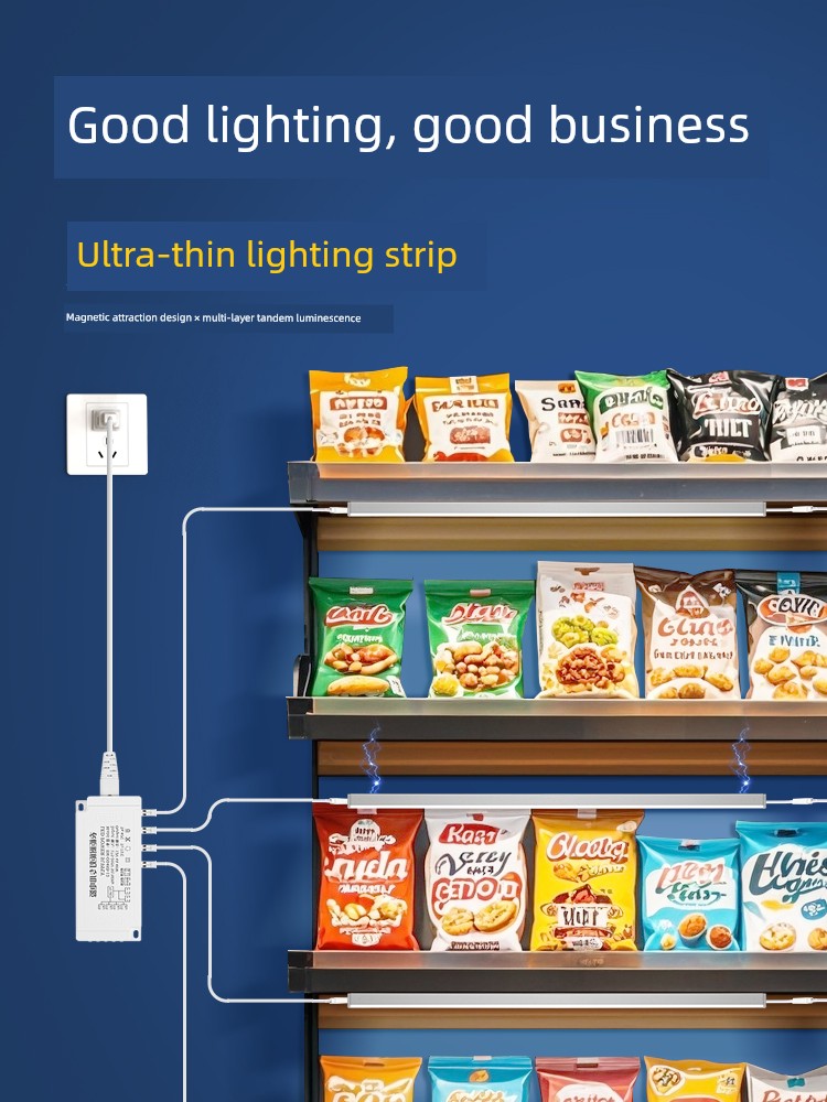 Shelf Light Bar Display Cabinet 12V Magnet Adsorption Bench Supermarket Fruit Snack Cabinet Truck Led Light Belt Multi-Layer