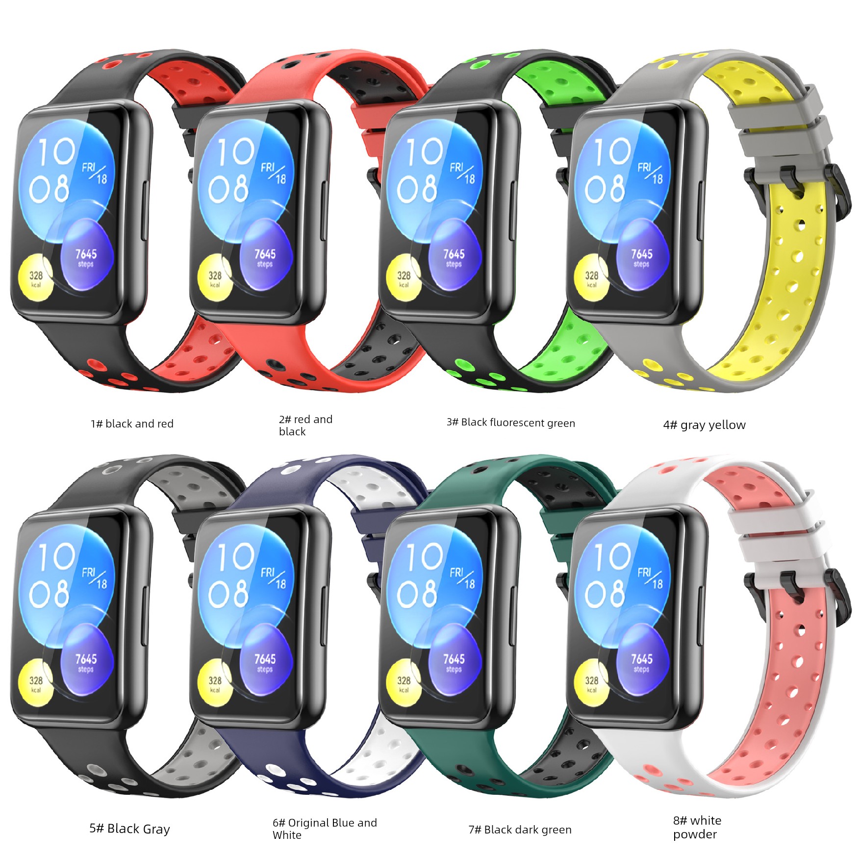 For Huawei Fit2 Watchband Dynamic Model Silicone Huawei Watch Fit 2 Soft Skin-Friendly Sports Waterproof Breathable Replacement Watch Chain Men and Women Fashion Personality Two-Color
