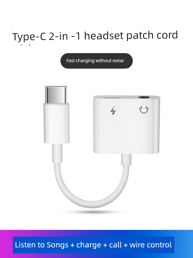 Applicable Typec Headset Adapter 2-in-1 Converter Applicable to Huawei Vivo Xiaomi iPhone USB Android Tpyec Interface 3.5mm round Hole Converter Wired Typc Audio