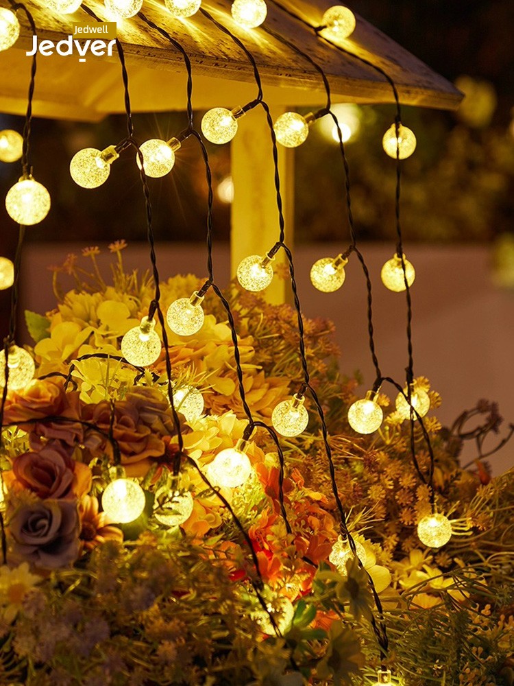 Jedewell Solar Colorful Atmosphere Lighting Chain Christmas New Year Ornamental Festoon Lamp Courtyard String Outdoor Flashlight