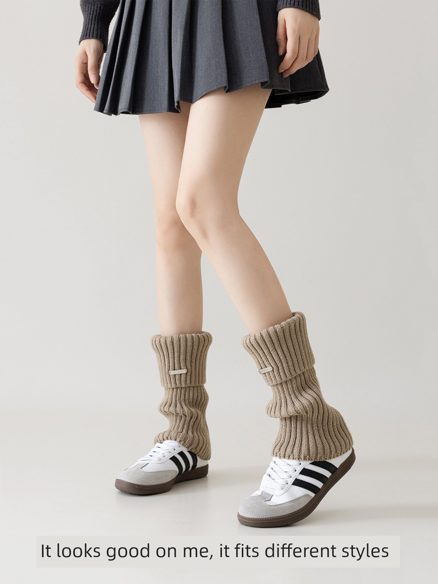 Foot Sock Women's Brown Leg Warmer Bunching Socks Women's Spring and Autumn with Small Leather Shoes Autumn and Winter Maillard Mid-Calf Long Socks