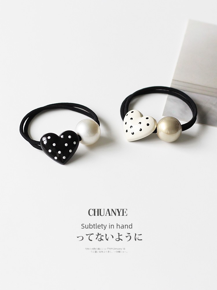 Kawano Retro Dots Heart Hair Rope Ponytail Pearl