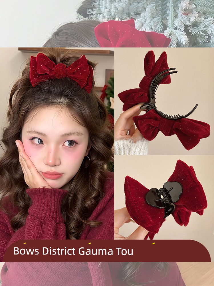 New Year Red Bows Hairpin Headdress Back Head Bun Grip Female Fancy 2024 New Arrival Hairpin
