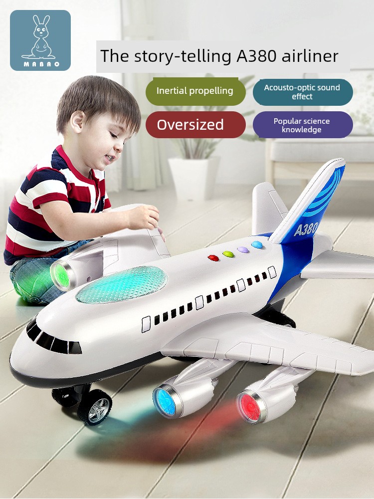 Kids Toy Plane Artificial A380 Passenger Plane Model Baby Boy Music Oversized Drop-Resistant Inertia Toy Car
