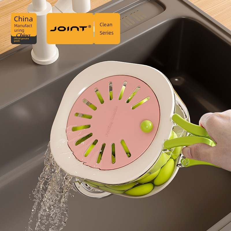 Special Large Drain Basket For Home Cute Fruit Basket Telescopic Water Filter Two-in-One Thickened Dehydration Washing Vegetable Basket with Lid