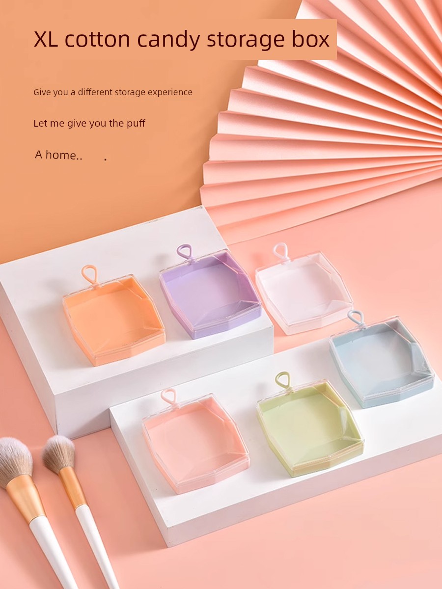Hanging Powder Puff Storage Box Portable with Small Diamond Box Hanging Perspective Six-Color Cotton Candy Puff Storage