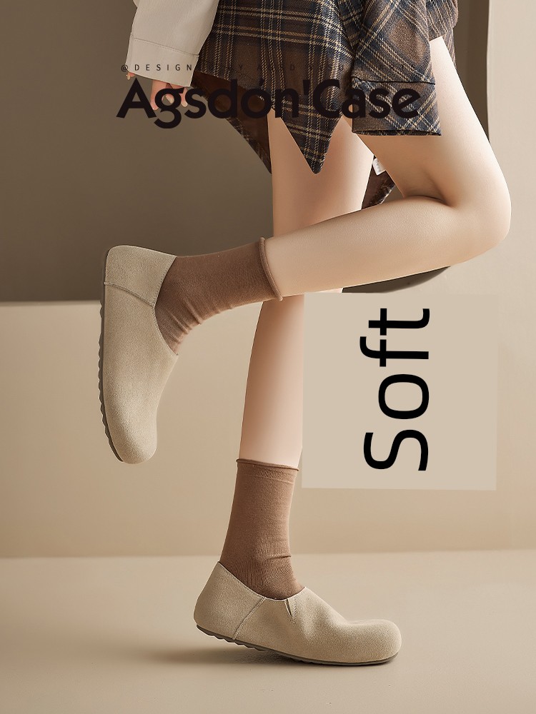 Augusto Birkenstock Women 2025 New Arrival Spring Genuine Leather Pregnant Women Soft Bottom Slip-on Small Leather Shoes Flats Boken
