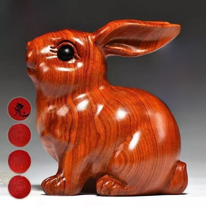 Red Rosewood Wooden Rabbit Rabbit Decoration Zodiac Wooden Rabbit Household TV Cabinet Decorations Opening Gifts next to Feng Shui