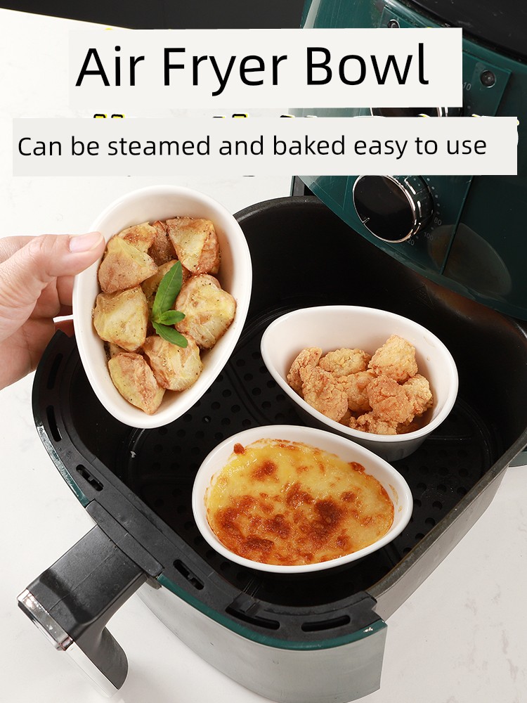 Air Fryer Dedicated Bowl Reuse Ceramic Tin Foil Bowl Oven Baking Cake Bowl Steam Eggs Yogurt Pudding Cup