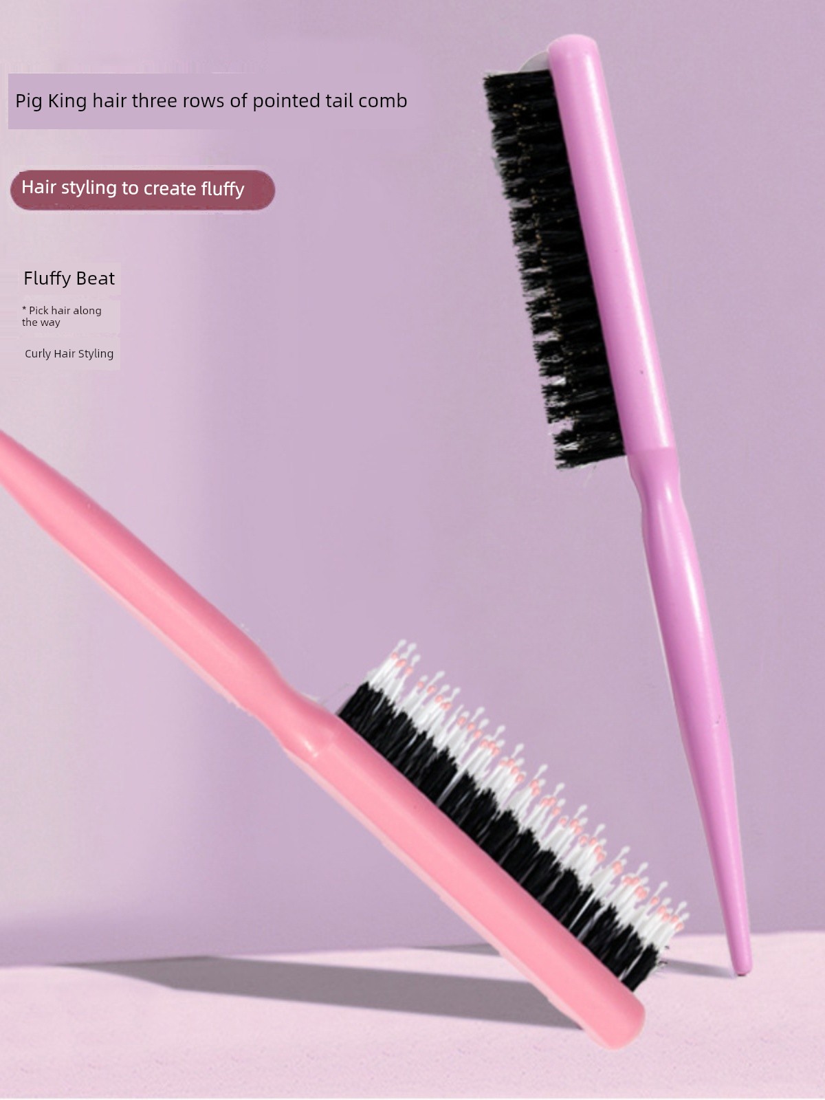 Bristle Three Rows Tail Comb Hairdressing Fluff Comb Long Handle Fluffy Shape Comb Makeup Updo Fluff Comb