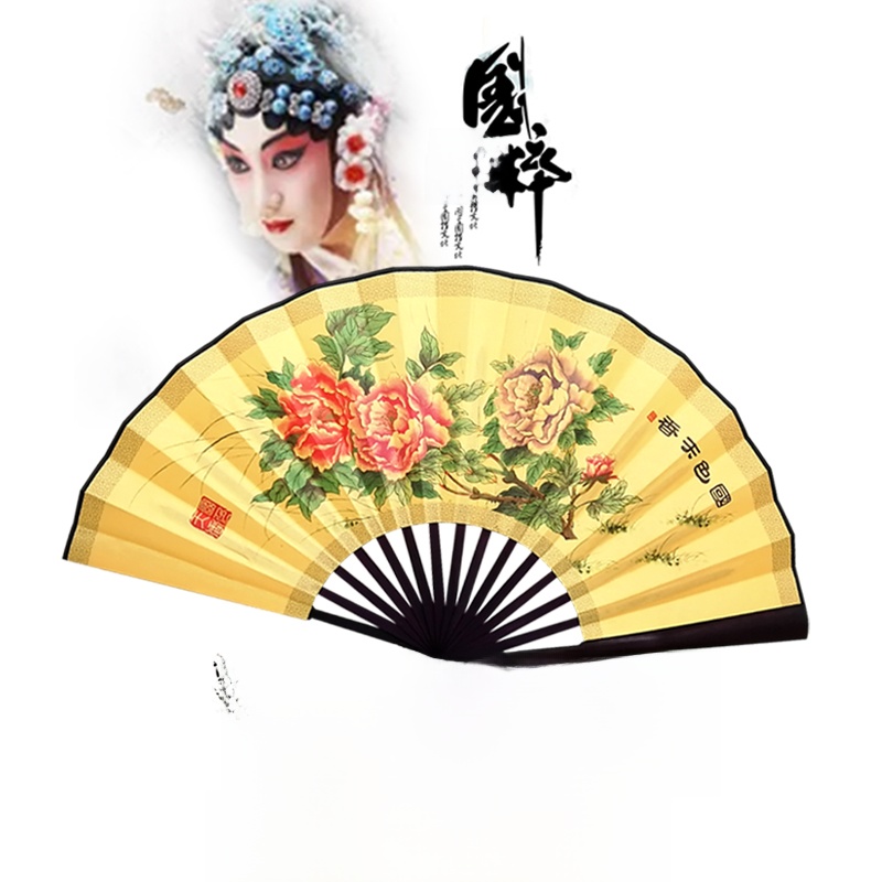 Folding Fan Ancient Costume Fan Female Chinese Opera Fan Ancientry Dance Double-Sided Peony Plum Blossom 9-Inch 10-Inch 8-Inch Noble Concubine Drunk Fan