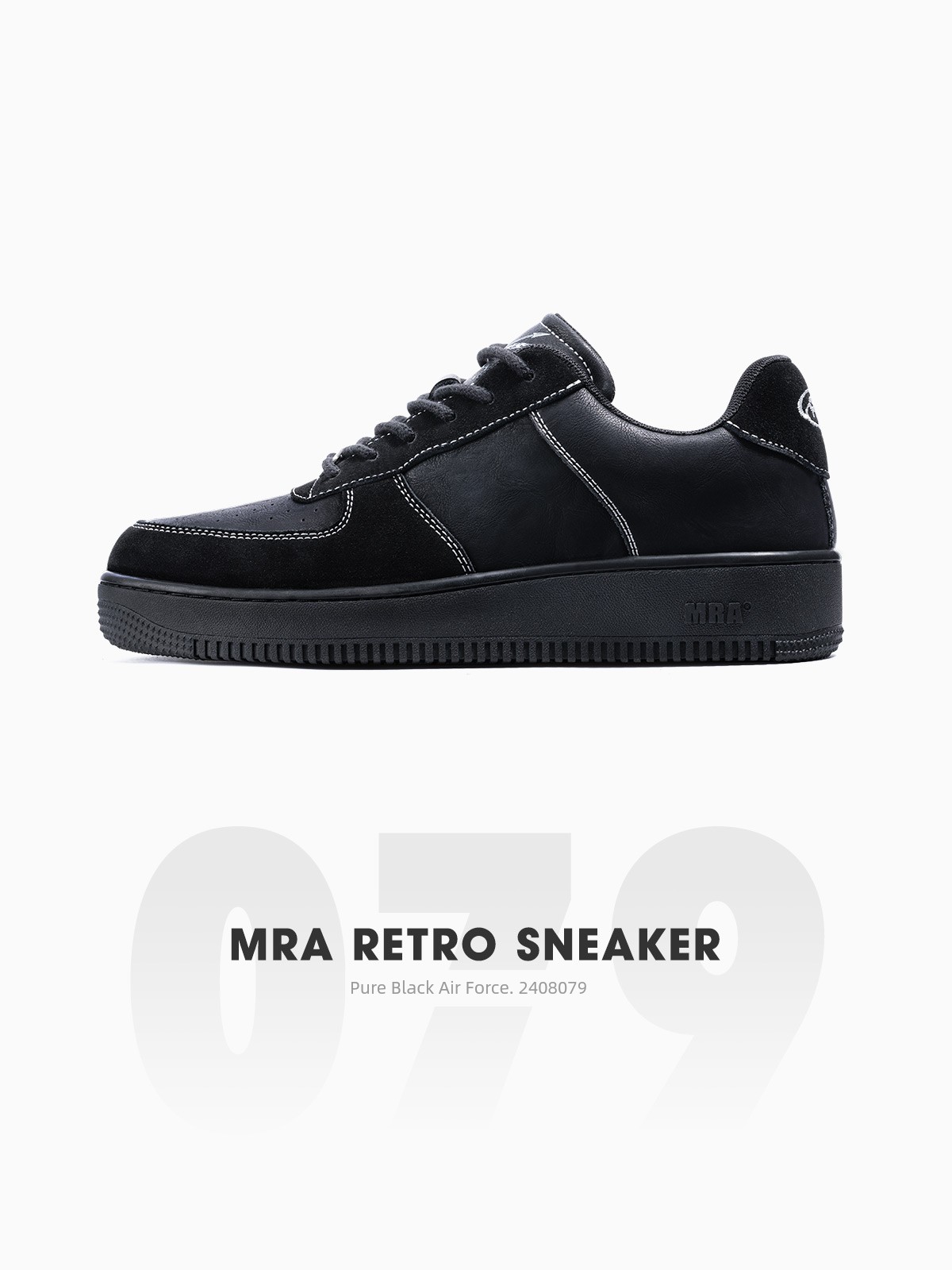 MRA Pure Black Air Force Sneakers Men's Shoes 2024 Autumn New Arrival Thick Sole Casual Trendy Shoes Retro All-Match Black Shoes