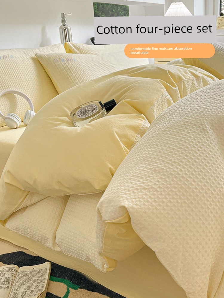 Summer Cotton Waffle Bed Four-Piece Set Pure Cotton 2025 New Arrival Bedding Sheets Duvet Cover Three-Piece Set Fitted Sheet