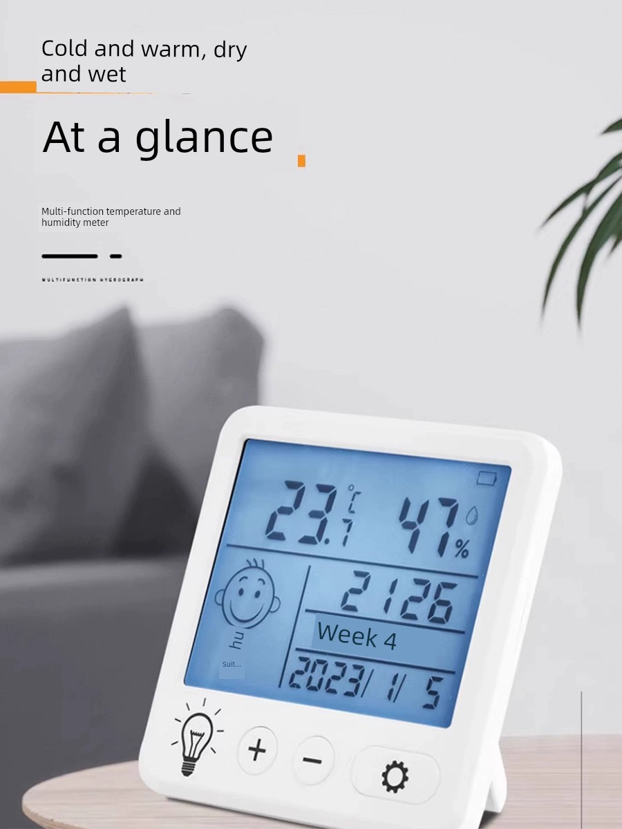 Mini Temperature Moisture Meter Digital For Home High-Precision Indoor Wall Hanging Baby Room Temperature Display Hygrometer Alarm Clock
