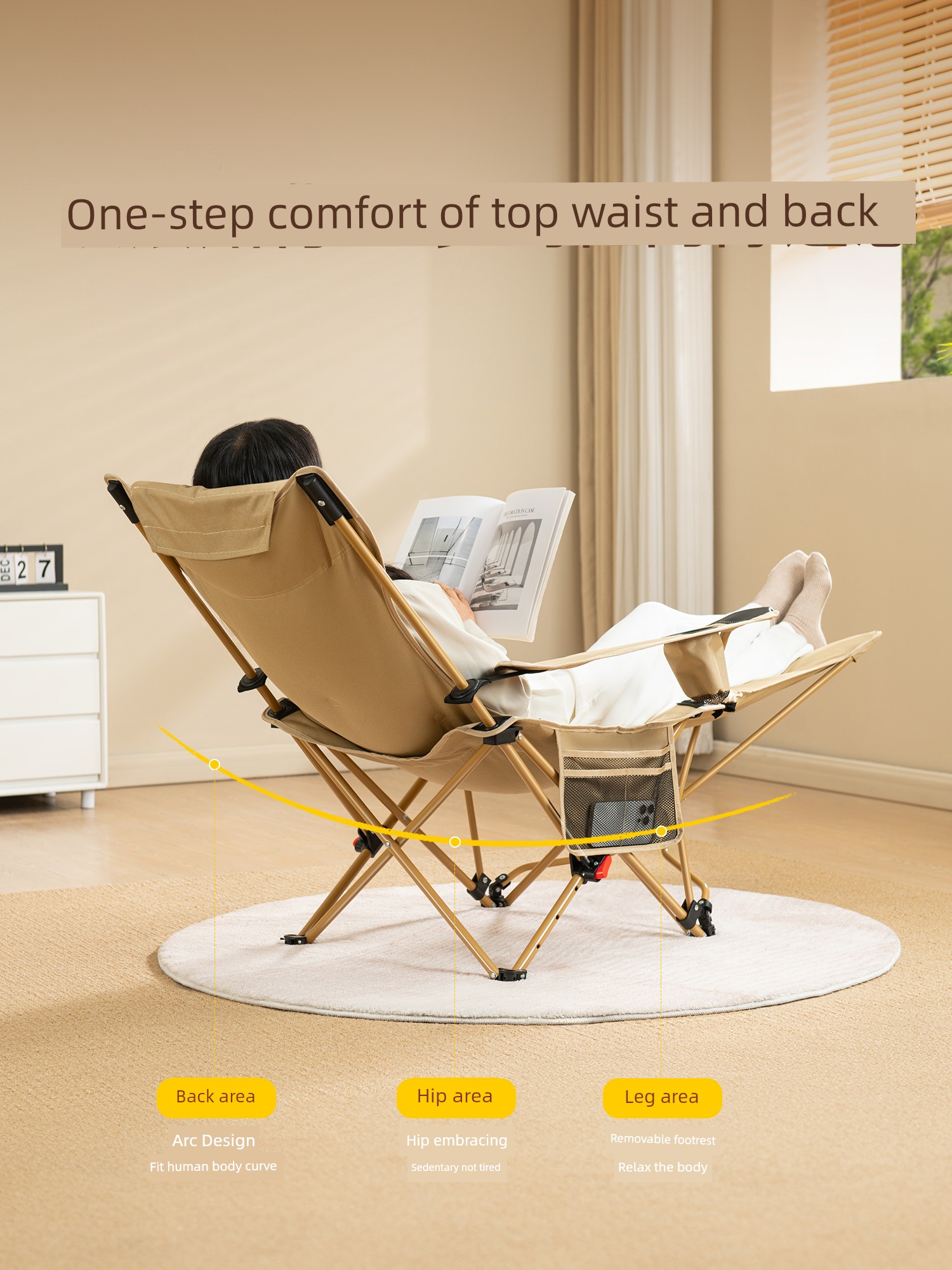 Primitive Man Recliner Outdoor Folding Chair Portable Camping Chair Leisure Beach Chair Moon Chair Lunch Break Fishing Stool