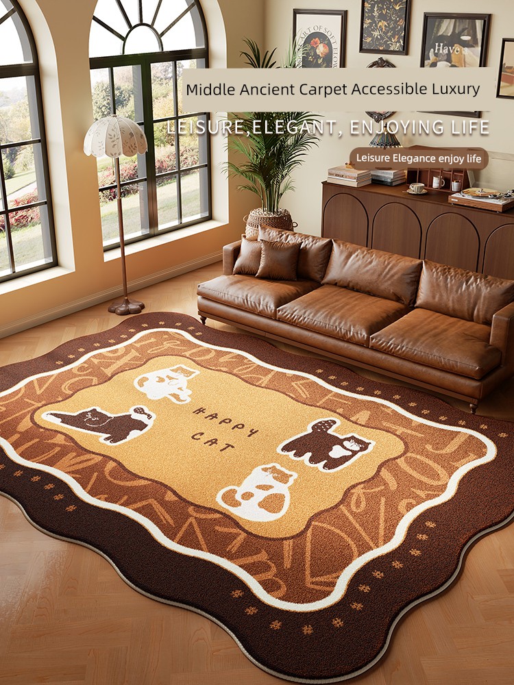 Antique Style Waterproof Carpet Living Room Fancy Special-Shaped Asymmetrical Care-Free Cartoon Floor Mat Bedroom Bedside Blanket