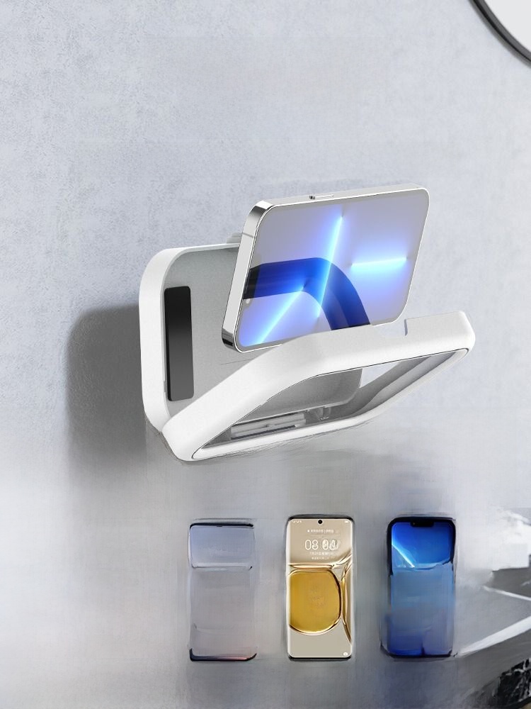 Rotate Bathroom Mobile Phone Water-Proof Box Lazy Fellow Watching TV Binge-watching Miracle Baby Sponge Wall Bathroom Storage Rack Transparent Storage Box Kitchen and Toilet Mobile Phone Stand Holder Retractable HD Fixed