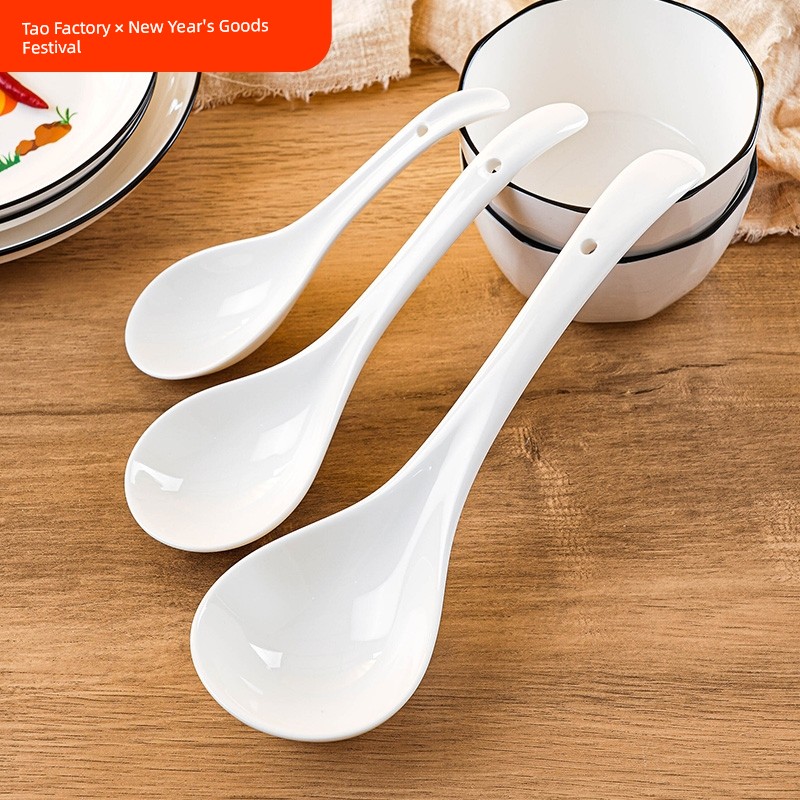 Ceramic Spoon Long Handle Bone China For Home Large Spoon Kitchenware Cutlery Spoon Porridge Spoon Creative Spoon Pure White Spoon