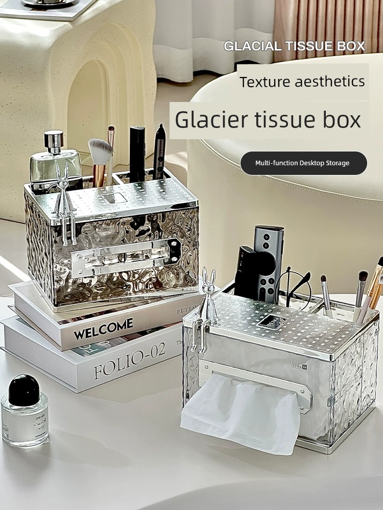 Tissue Box Living Room High-End Entry Lux Creative Tissue Box Coffee Table Multifunctional Remote Control Storage Box For Home Paper Extraction Box