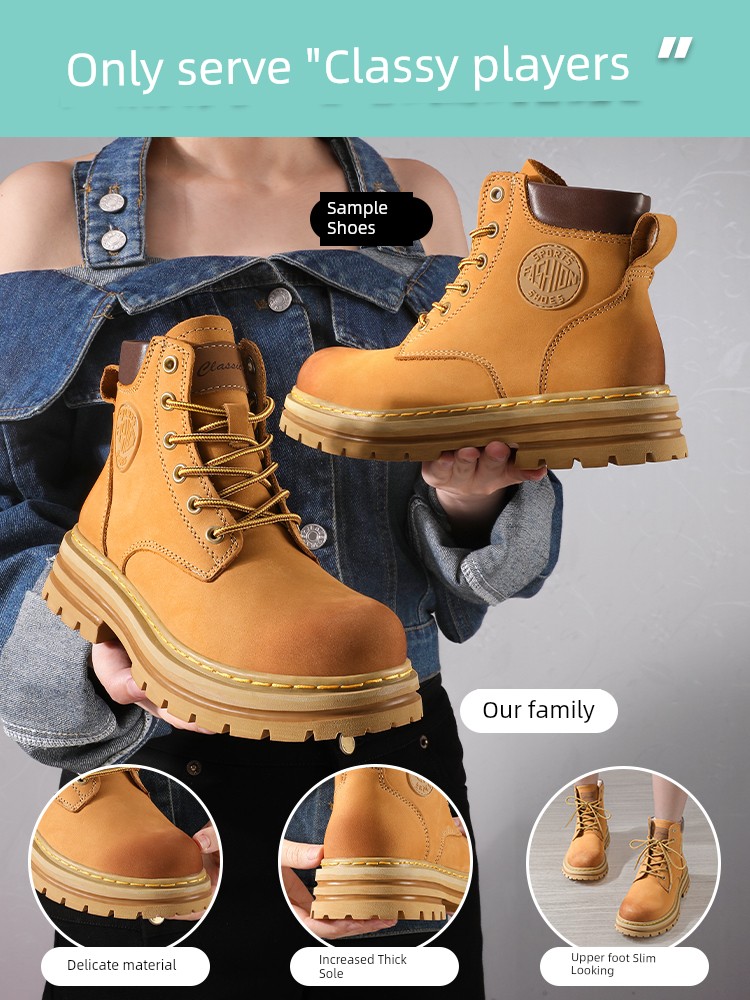 Worker Boots Women's Outdoor New Arrival Boots 2025 Thick Bottom Height-Increasing Leather Boots Retro Hiking