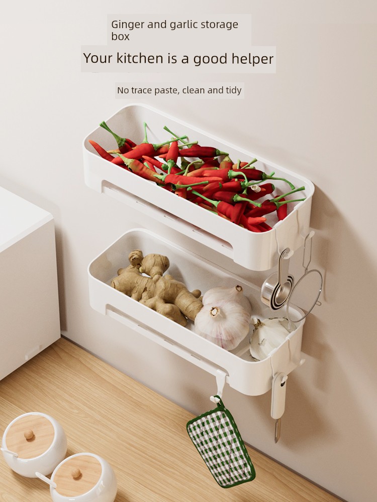 Kitchen Garlic Ginger Storage Box Onion Ginger Garlic Storage Basket Wall-Mounted Storage Rack Seasoning Wall-Mounted Garlic Head Ginger Storage