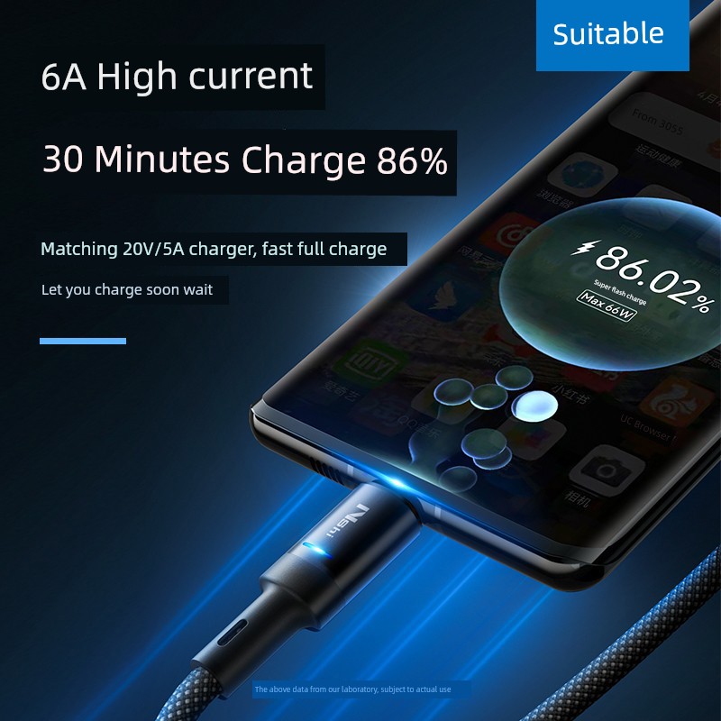 [Automatic Power off] Can Be Suitable for USB Type-C Cable 6A Fast Charge Applicable to Huawei Xiaomi Vivo Glory Oppo Mobile Phone 70mate60p30p40pro Super Tpyec Charger Android