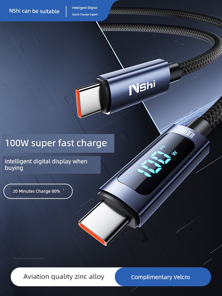 [Smart Digital Display] Suitable for 100W Super Fast Charge Double Typec Data Cable for Apple Huawei Oppo Xiaomi Vivo Android TC Charging Cable Laptop iPad Car Charging Cable