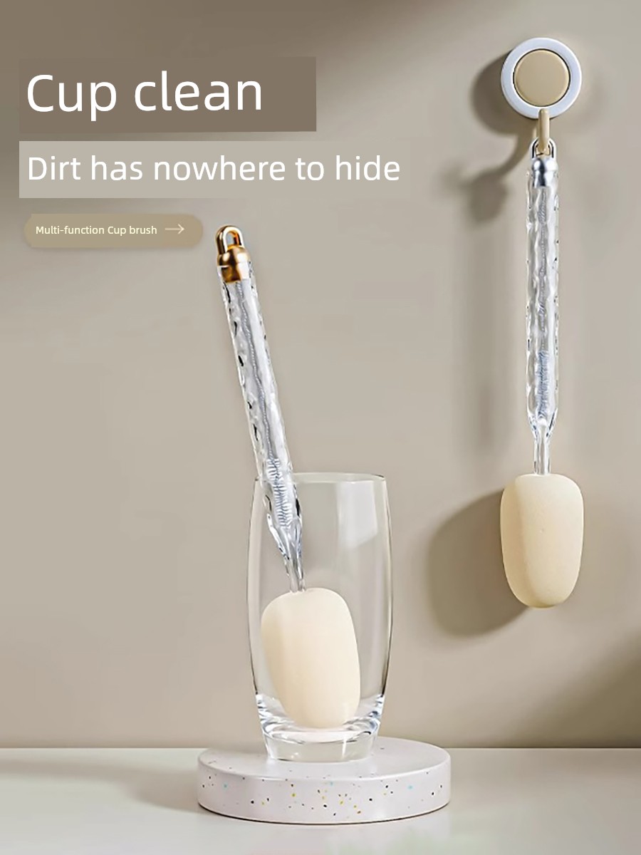 Glacier Pattern Two-in-One Cup Brush Long Handle For Home Handy Gadget Baby Bottle Brush Sub-Water Cup Brush Cleaning and Decontamination Sponge Brush