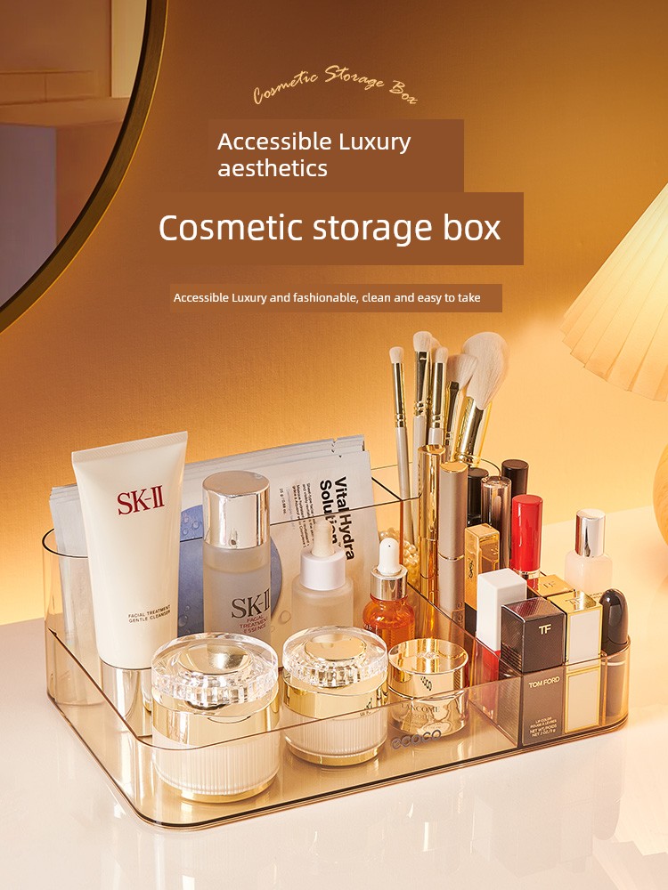 Cosmetics Storage Box Dustproof Timing Desktop Finishing Box Dressing Table Skincare Shelves Large Capacity Cosmetic Case