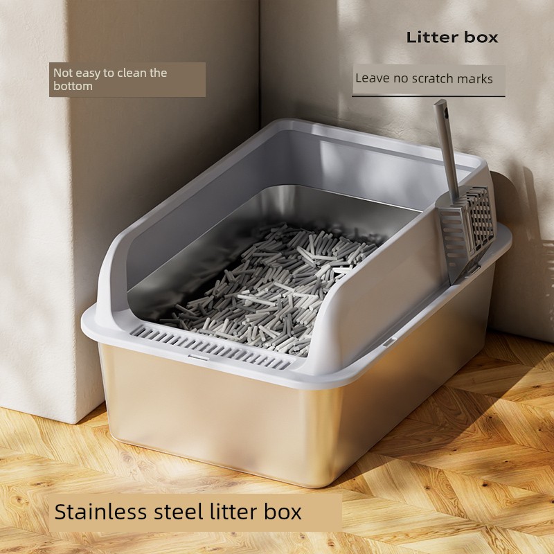 Stainless Steel Open Extra Large Heightening Giant Litter Box