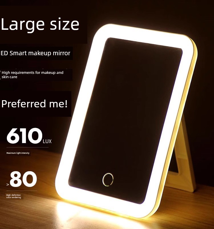Led Make-up Mirror Foldable Portable Portable Stand-up Desktop Cosmetic Mirror Office Mirror with Light Fill Light