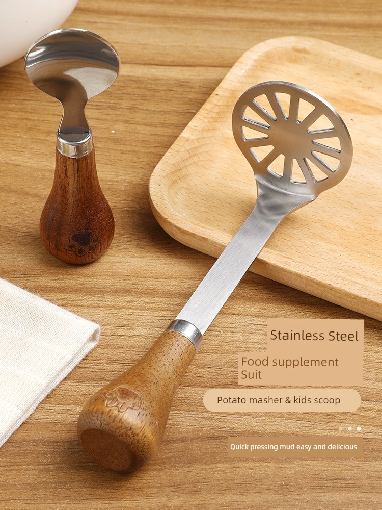 Japanese-Style Stainless Steel Mashed Potatoes Mashing Tool Baby For Home Food Supplement Artifact Mud Spoon Egg Roller Triturator