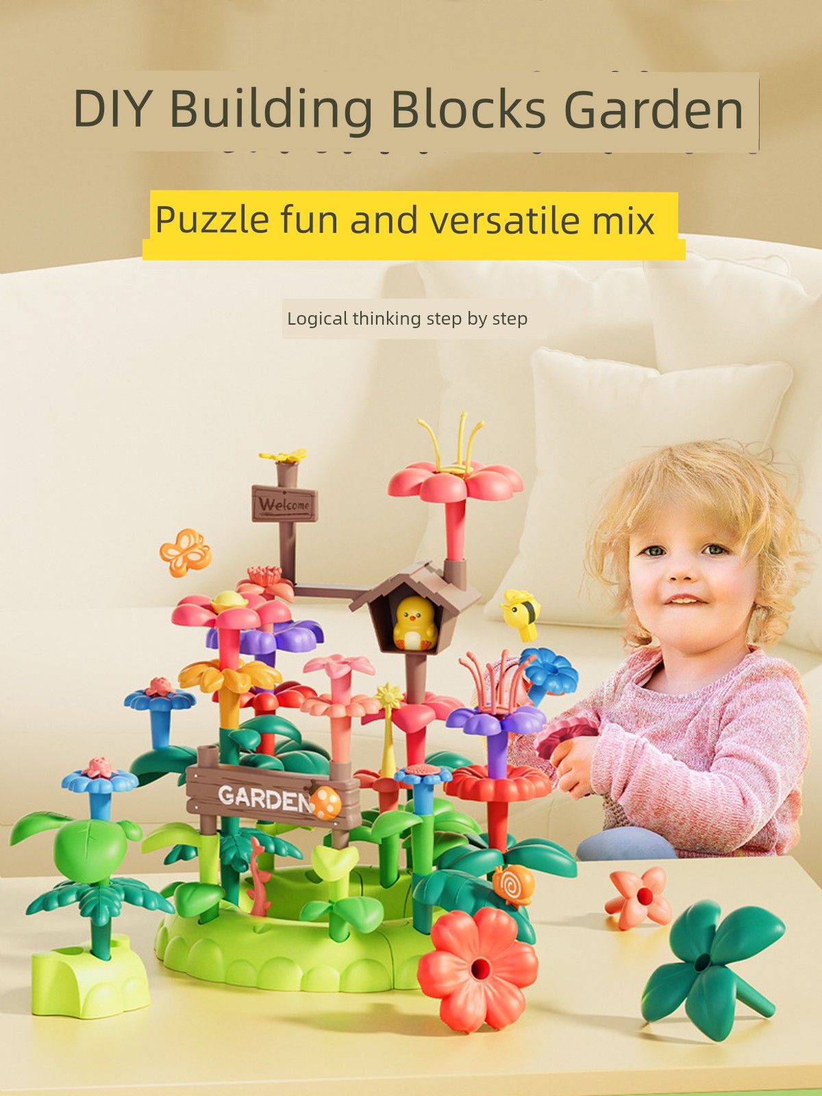 Building Blocks Assemble Educational Toys Girl and Boy Variety Garden DIY Flower Arrangement Kids Gift Large Particle Plastic Puzzle