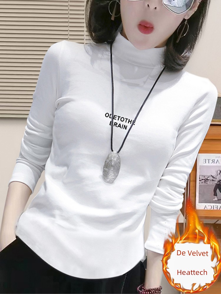 Half Turtleneck Bottoming Shirt Women's Inner Wear Autumn and Winter 2025 New Arrival Jiahoude White Velvet Middle Collar Heattech Fashion Tops